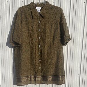 Avenue Olive Button Down Shirt with Pattern